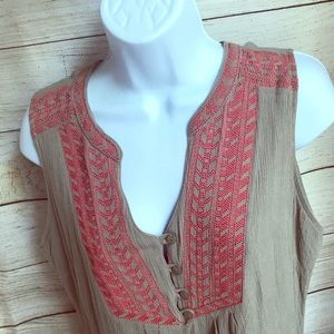 Sleeveless Tunic. Perfect for summer. Coral/ Tan